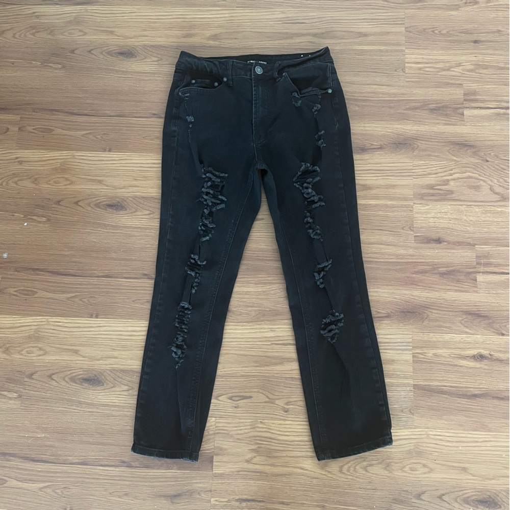 Almost Famous Always Fabulous Skinny Jeans Womens Size 9 Black Denim Distressed